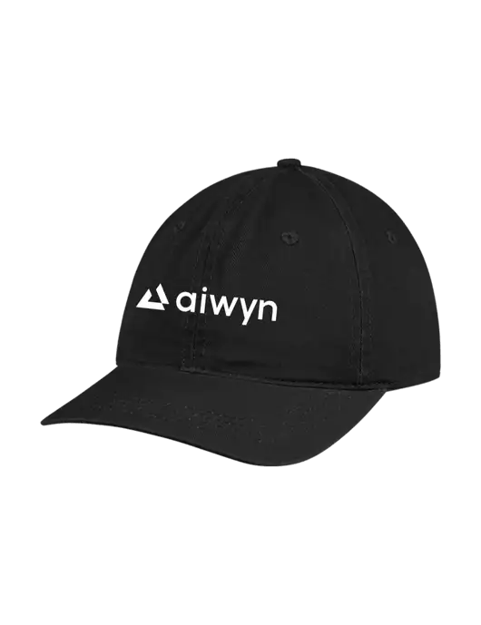 Garment Washed Unstructured Twill Black Cap w/Aiwyn Logo