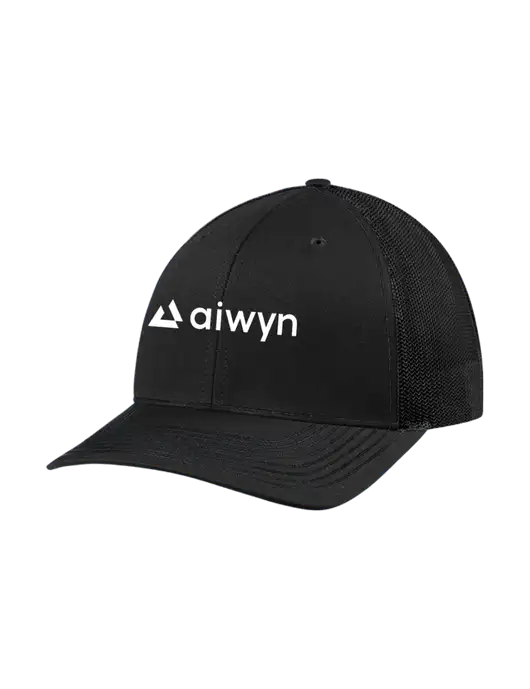 Richardson Adjustable Snapback Original 112 Trucker Cap Black w/Black Mesh w/Aiwyn Logo