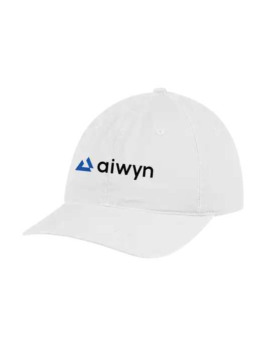 Garment Washed Unstructured Twill White Cap w/Aiwyn Logo