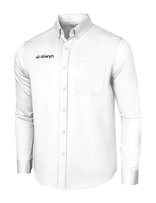 Long Sleeve White Superpro React Twill Shirt w/Aiwyn Logo