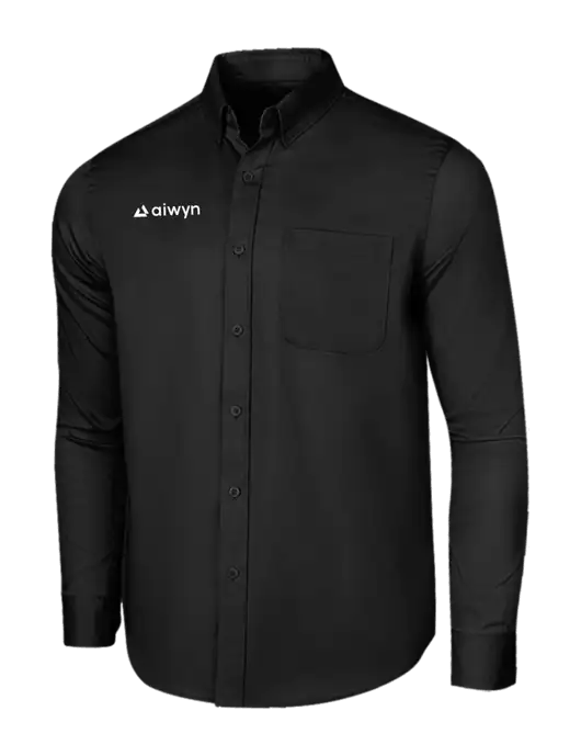 Long Sleeve Deep Black Superpro React Twill Shirt w/Aiwyn Logo