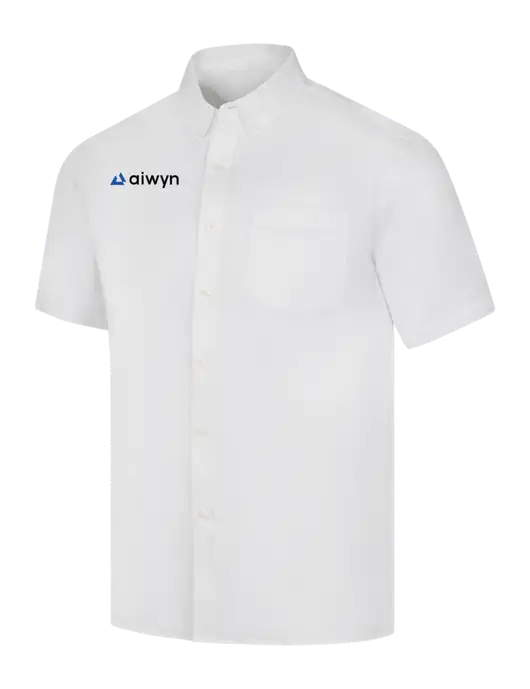 Short Sleeve White Superpro React Twill Shirt w/Aiwyn Logo
