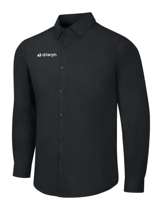 Black Long Sleeve Carefree Poplin Shirt w/Aiwyn Logo
