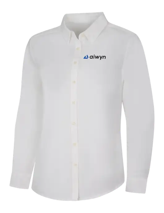 Womens White Long Sleeve Superpro React Twill Shirt w/Aiwyn Logo