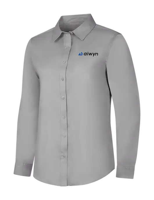 Light Grey Womens Long Sleeve Superpro React Twill Shirt w/Aiwyn Logo