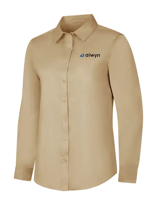 Dark Tan Womens Long Sleeve Superpro React Twill Shirt w/Aiwyn Logo