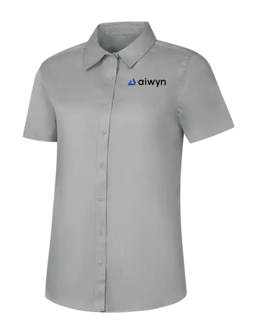 Womens Light Grey Short Sleeve Superpro React Twill Shirt w/Aiwyn Logo