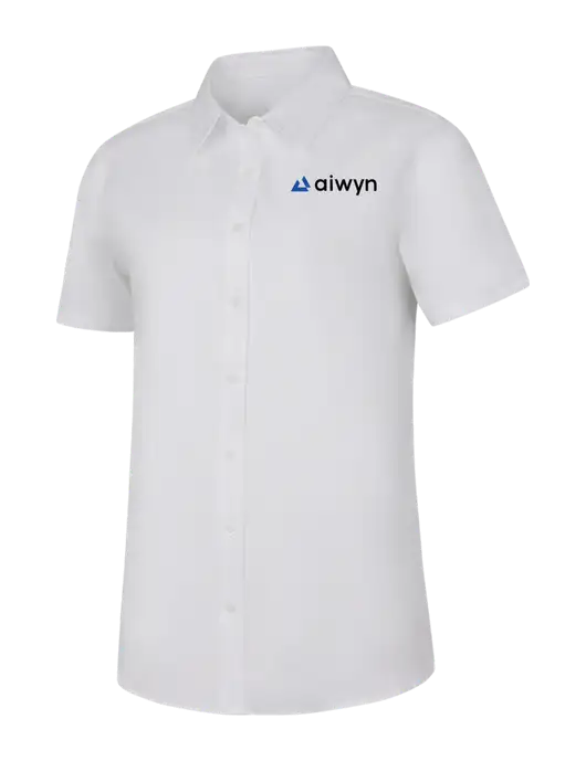Womens White Short Sleeve Superpro React Twill Shirt w/Aiwyn Logo