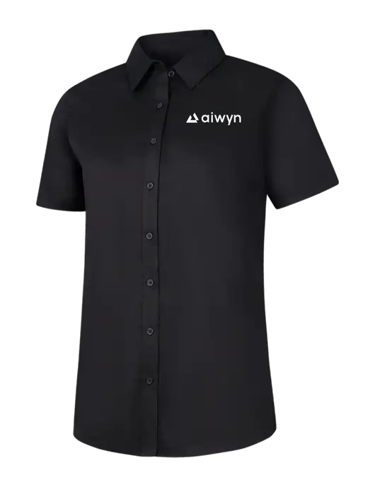Womens Black Short Sleeve Superpro React Twill Shirt w/Aiwyn Logo