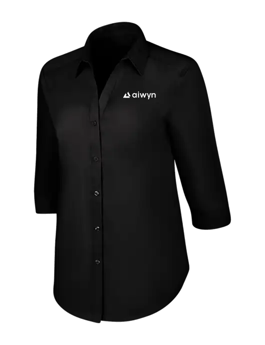 Womens Black 3/4 Sleeve Carefree Poplin Shirt w/Aiwyn Logo