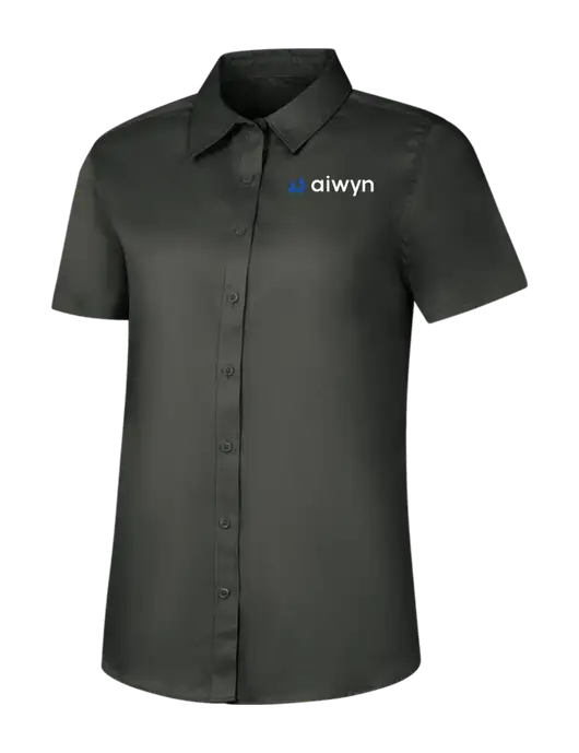 Womens Dark Grey Short Sleeve Superpro React Twill Shirt w/Aiwyn Logo