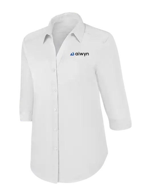 Womens White 3/4 Sleeve Carefree Poplin Shirt w/Aiwyn Logo