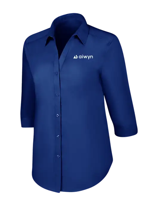 Womens Royal 3/4 Sleeve Carefree Poplin Shirt w/Aiwyn Logo