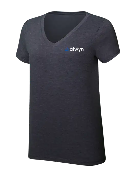 Womens Simply Soft V-Neck Heather Charcoal 4.5oz  Poly/Combed Ring Spun Cotton T-Shirt w/Aiwyn Logo