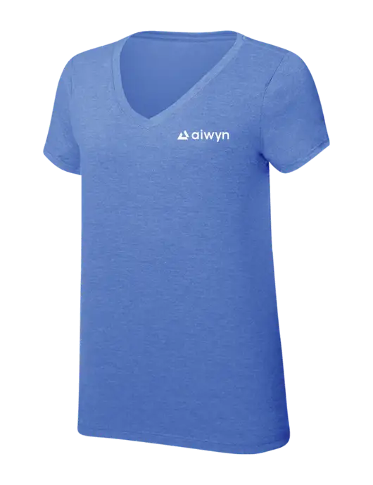 Womens Simply Soft V-Neck Royal Frost 4.5oz  Poly/Combed Ring Spun Cotton T-Shirt w/Aiwyn Logo