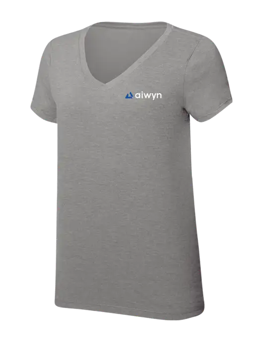 Womens Simply Soft V-Neck Grey Frost 4.5oz  Poly/Combed Ring Spun Cotton T-Shirt w/Aiwyn Logo