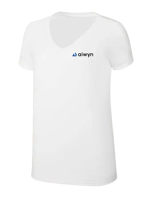 Womens Simply Soft V-Neck White 4.5oz  Poly/Combed Ring Spun Cotton T-Shirt w/Aiwyn Logo