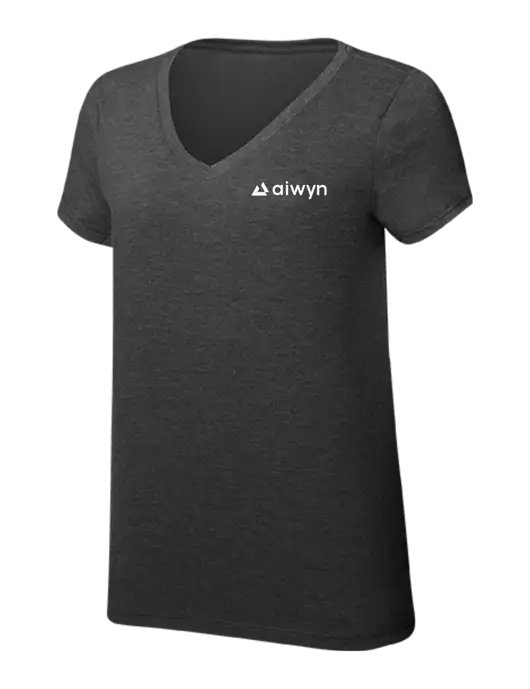 Womens Simply Soft V-Neck Black Frost 4.5oz  Poly/Combed Ring Spun Cotton T-Shirt w/Aiwyn Logo