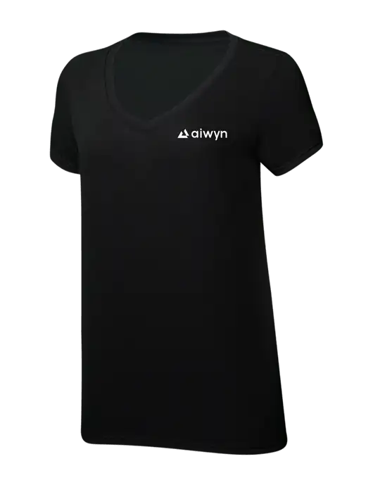 Womens Simply Soft V-Neck Black 4.5oz  Poly/Combed Ring Spun Cotton T-Shirt w/Aiwyn Logo