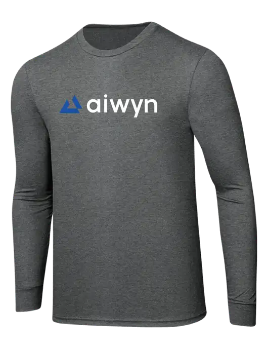 Simply Soft Long Sleeve Medium Grey Frost 4.5 oz, Poly/Combed Ring Spun Cotton T-Shirt w/Aiwyn Logo
