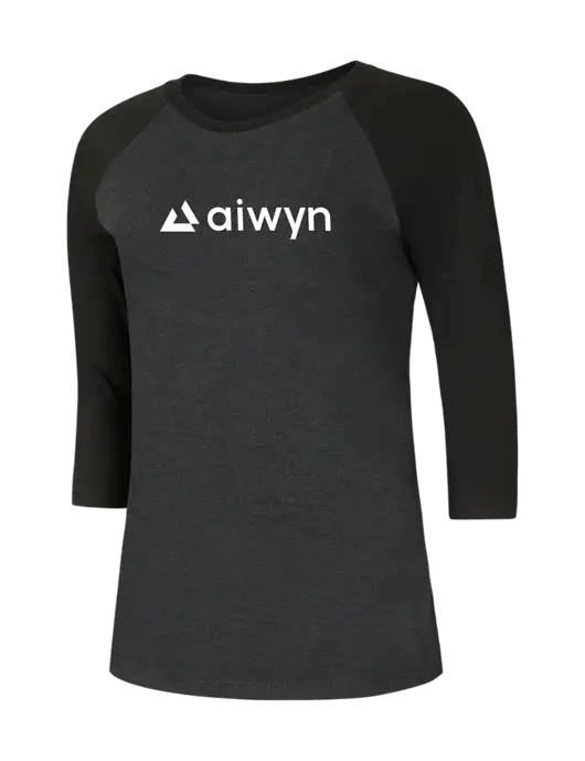 Womens Simply Soft 3/4 Sleeve Black/Black Frost Ring Spun Cotton T-Shirt w/Aiwyn Logo