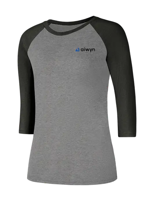 Womens Simply Soft 3/4 Sleeve Black Frost/Grey Frost Ring Spun Cotton T-Shirt w/Aiwyn Logo