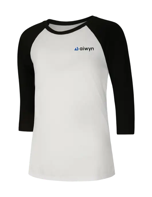 Womens Simply Soft 3/4 Sleeve Black/White Ring Spun Cotton T-Shirt w/Aiwyn Logo