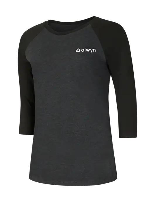 Womens Simply Soft 3/4 Sleeve Black/Black Frost Ring Spun Cotton T-Shirt w/Aiwyn Logo
