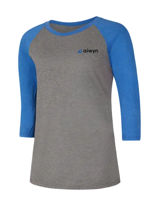 Womens Simply Soft 3/4 Sleeve Royal Frost/Grey Ring Spun Cotton T-Shirt w/Aiwyn Logo