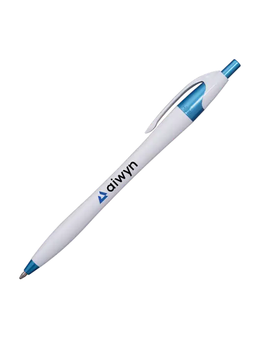 Novella White/Blue Shimmer Pen - Blue Ink w/Aiwyn Logo