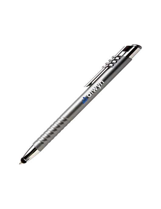 Schirhart Grey Stylus Pen - Blue Ink w/Aiwyn Logo