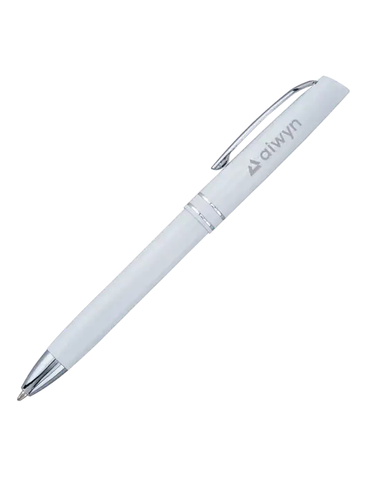 White Anguilla Black Ink Pen w/Aiwyn Logo