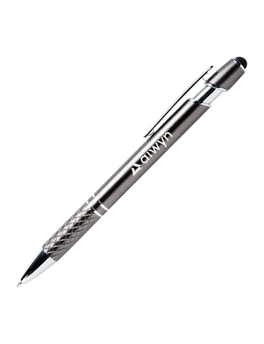 Valencia Gunmetal Stylus Pen - Black Ink w/Aiwyn Logo