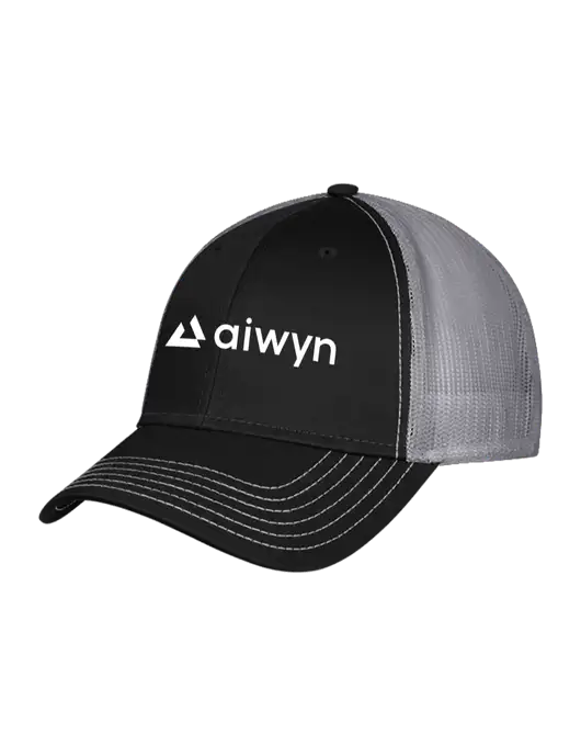 Black/Medium Dark Grey Mesh Trucker Cap Snap Back w/Aiwyn Logo