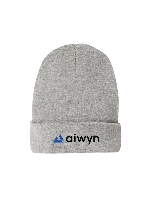 Recycled Light Heather Grey Beanie w/Aiwyn Logo