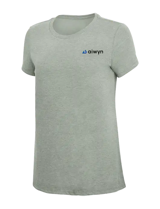 Womens Simply Soft Heathered Light Grey 4.5oz Poly/Combed Ring Spun Cotton T-Shirt w/Aiwyn Logo