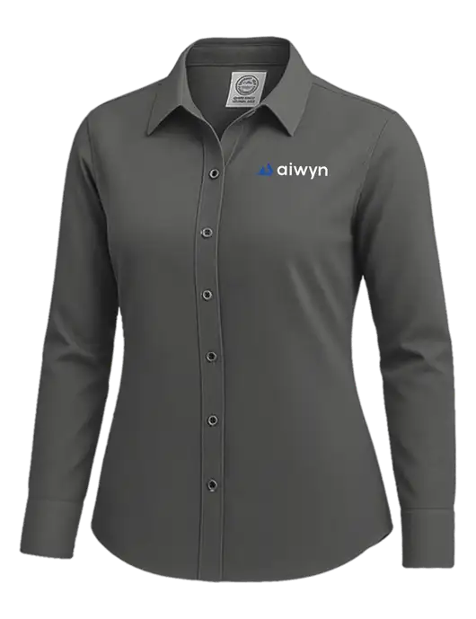 Brooks Brothers Womens Dark Grey Wrinkle-Free Stretch Nailhead Shirt w/Aiwyn Logo