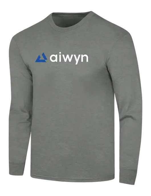 Simply Soft Long Sleeve Heathered Charcoal 4.5 oz, Poly/Combed Ring Spun Cotton T-Shirt w/Aiwyn Logo