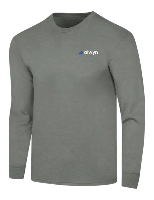 Simply Soft Long Sleeve Heathered Charcoal 4.5 oz, Poly/Combed Ring Spun Cotton T-Shirt w/Aiwyn Logo