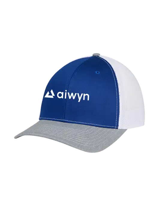 Richardson Adjustable Snapback Original 112 Trucker Cap Royal/HeatherGrey/White Mesh w/Aiwyn Logo