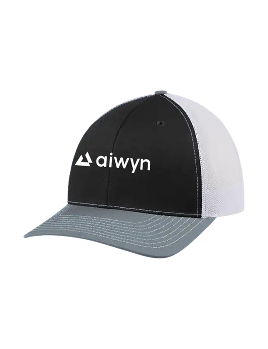 Richardson Adjustable Snapback Original 112 Trucker Cap Black/Light Heather Grey/White Mesh w/Aiwyn Logo