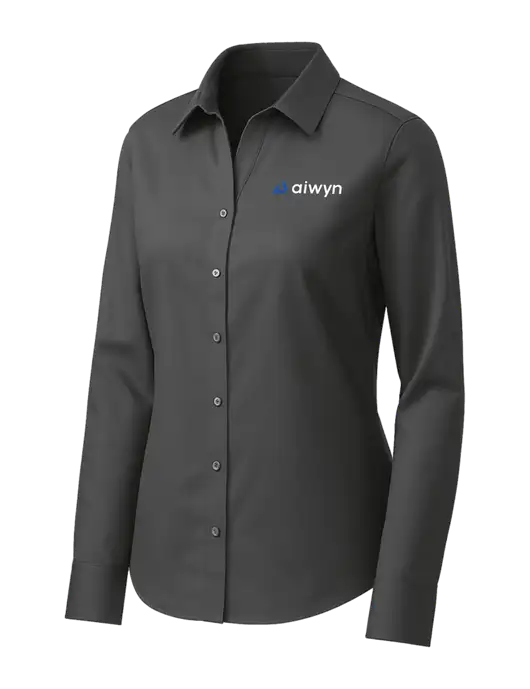 Brooks Brothers Womens Dark Grey Wrinkle-Free Stretch Pinpoint Shirt w/Aiwyn Logo