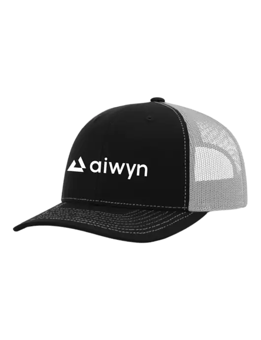 Richardson Adjustable Snapback Original 112 Trucker Cap Black w/White Mesh w/Aiwyn Logo