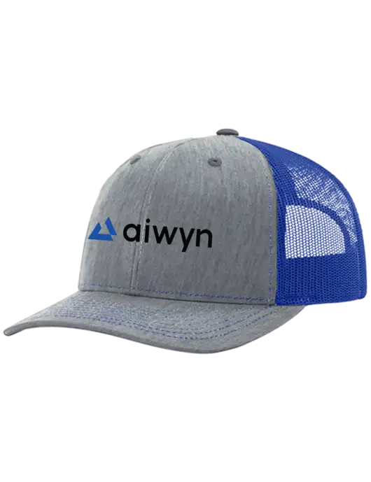 Richardson Adjustable Snapback Original 112 Trucker Cap Heather Light Grey w/Royal Mesh w/Aiwyn Logo