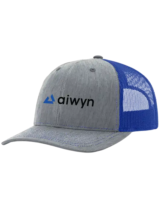 Richardson Adjustable Snapback Original 112 Trucker Cap Heather Light Grey w/Royal Mesh w/Aiwyn Logo
